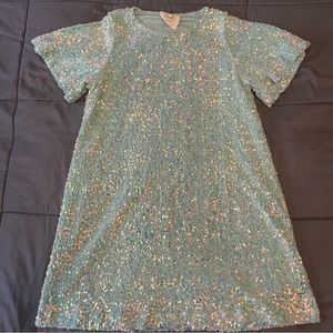 Sequin T-Shirt Dress Sparkly Eras Tour Costume Light Blue Midnights Anti-Hero